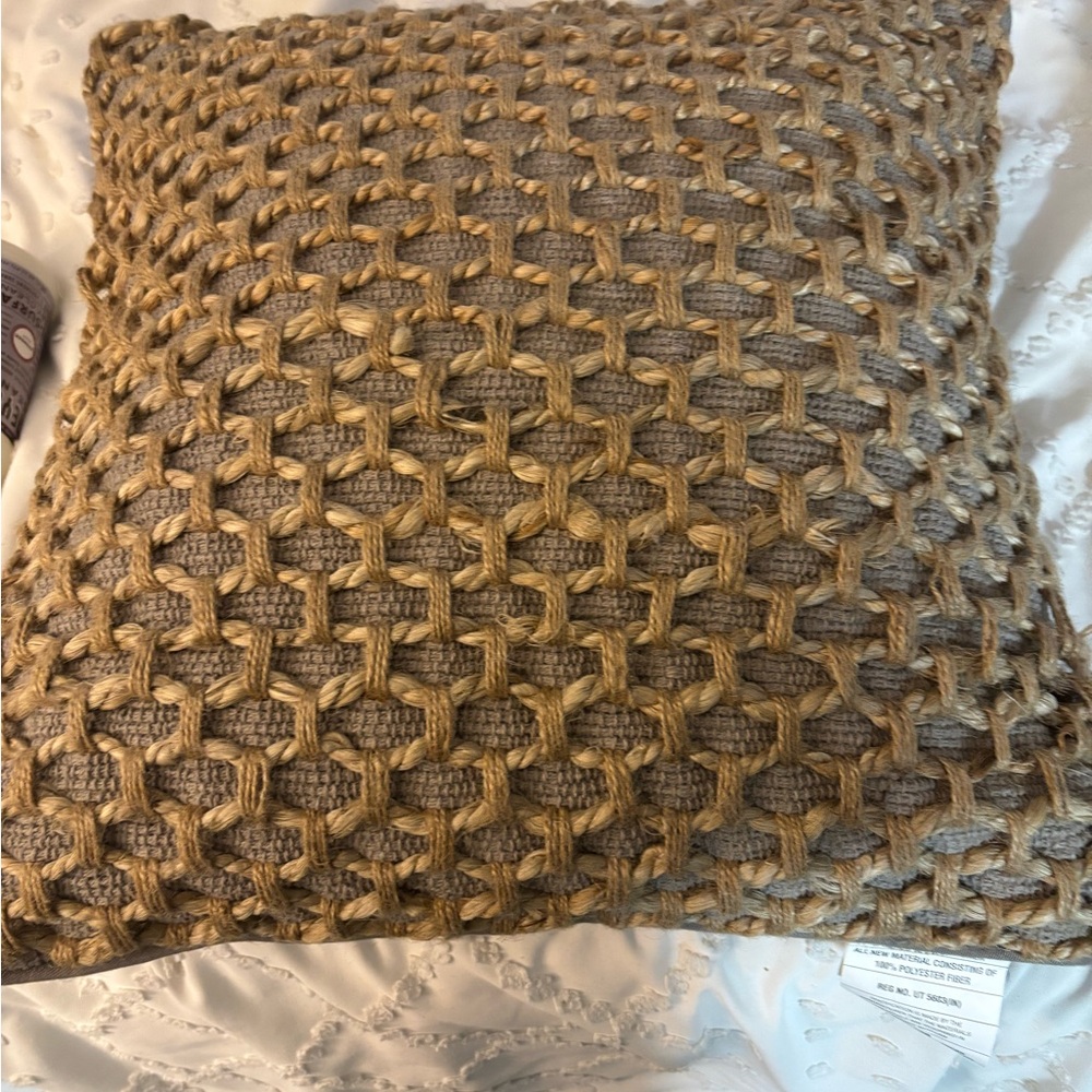 Woven Tan and Gray Accent Pillow